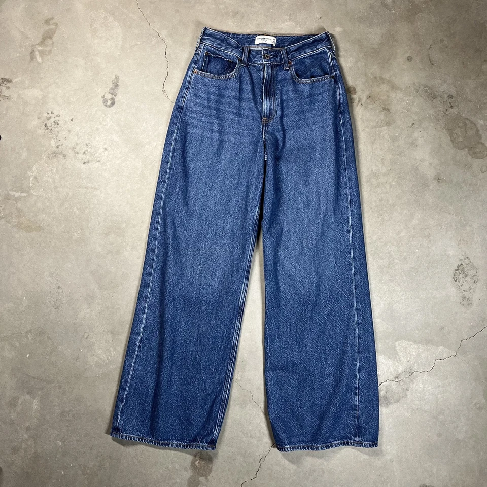 Pantalones de mezclilla Abercrombie & Fitch The Wide Leg tiro alto para mujer 27/4 Curve Love Foto 2 de 4