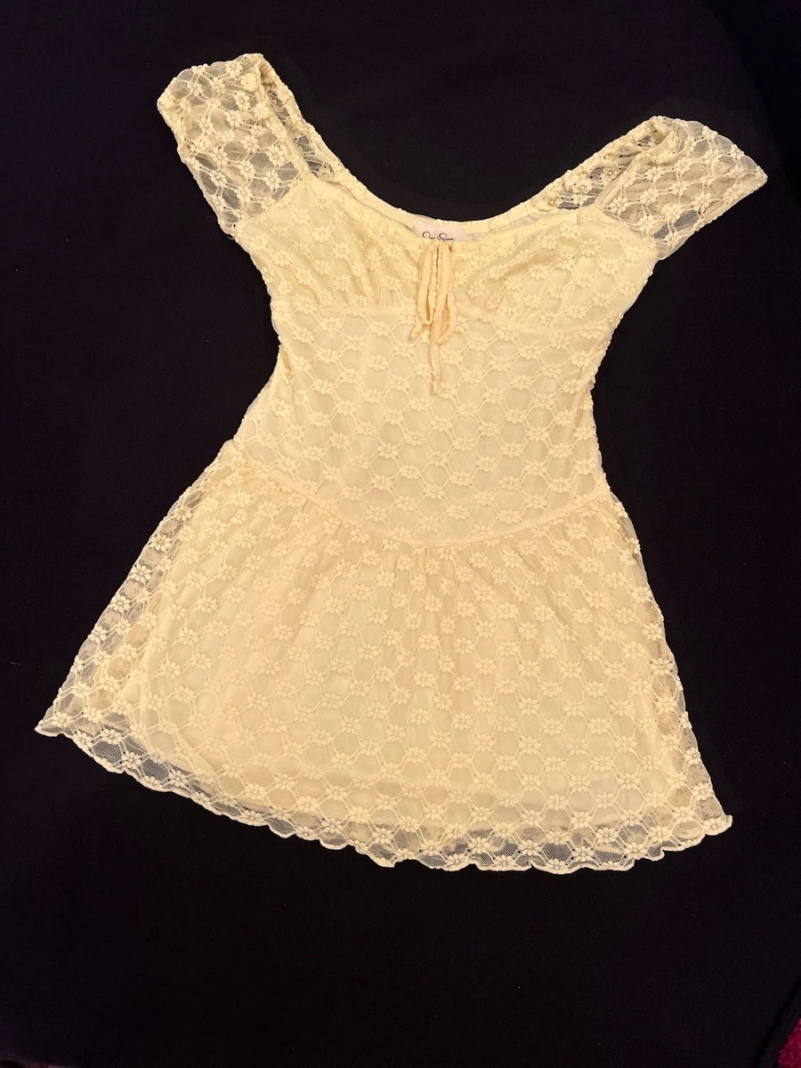 jessica simpson women's short sleeve lace ruffle hem dress White lace dress jessica simpson