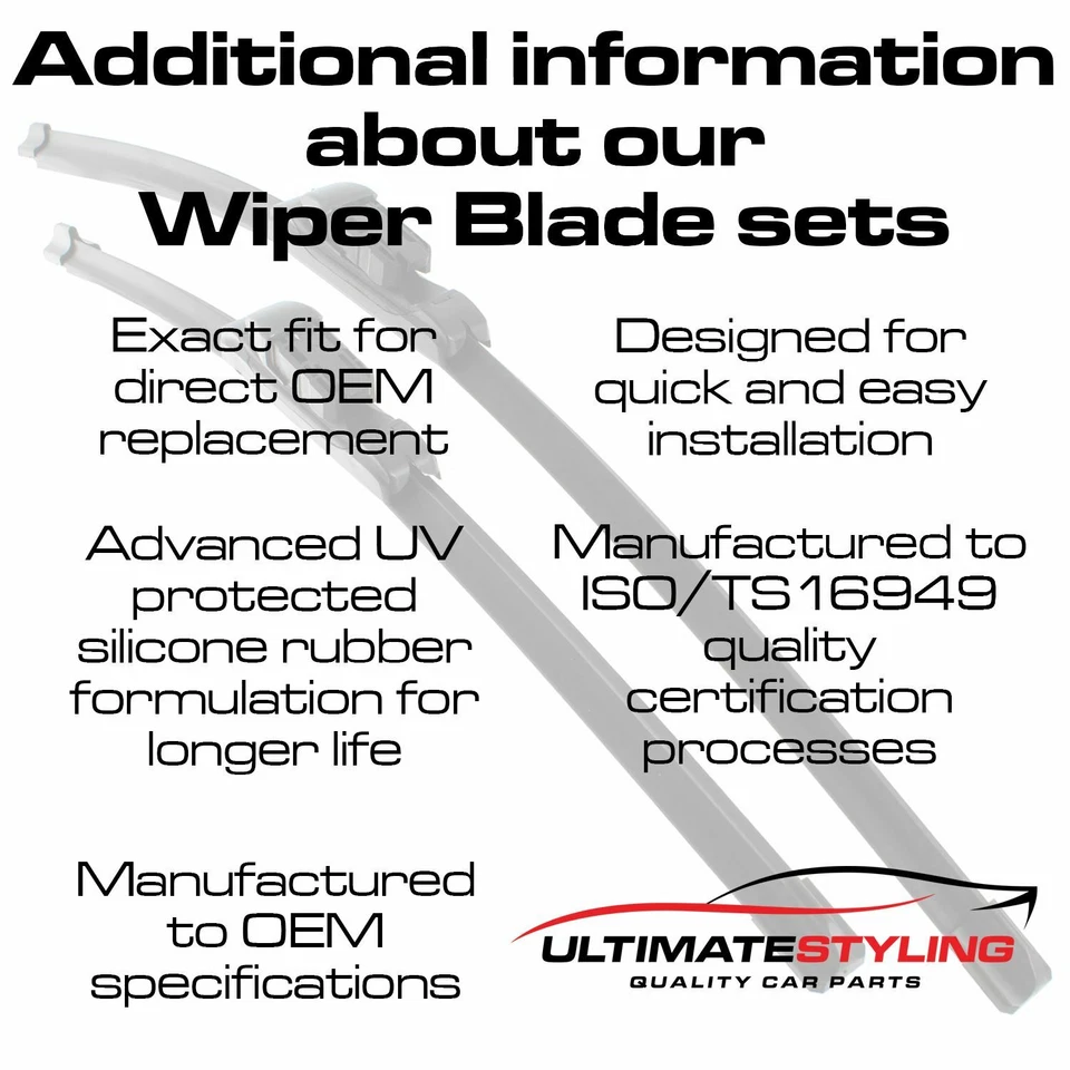 Front Windscreen Wiper Blades Set Chevrolet Volt Hatchback 2011-2015 Exact Fit - Image 3 of 3
