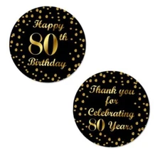 80th Birthday Round 2 Inch Big Glossy Stickers, Thank You for Celebrating 80 