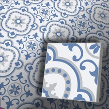 Zementfliese Dekor Radia blau weiß grau - Vintage Retro Jugendstil Fliese Altbau