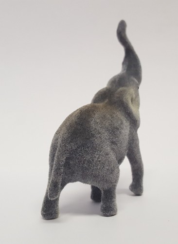 Vintage Flocked Elephant Plastic Figure Fuzzy Raised Trunk Pachyderm Zoo Safari - Picture 8 of 18