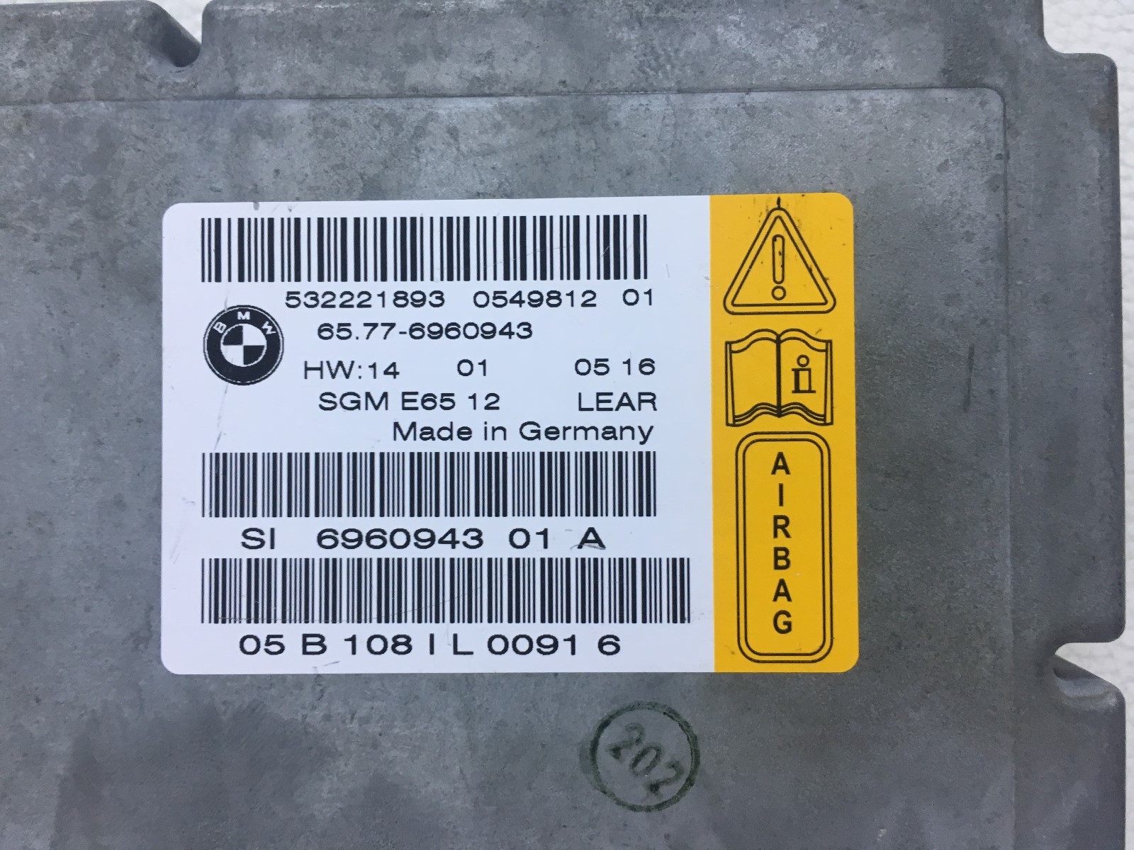 BMW E65 7 Series Airbag ECU With Gateway Module 6960943 for sale 