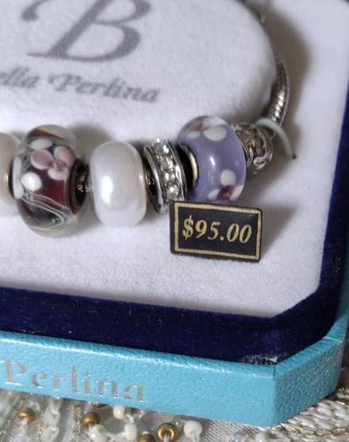 Bella Perlina Charm Bracelet New In Box Pearl Purple Glass Silvertone. TS - Picture 4 of 11