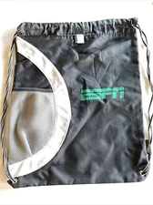 ESPN Drawstring Bag Gym Bag Lightweight Backpack Black Grey Side Pocket