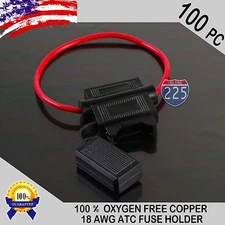 100 Pack 18 Gauge ATC In-Line Blade Fuse Holder 100% OFC Copper Wire Protection
