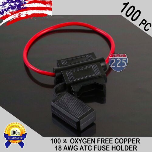 100 Pack 18 Gauge ATC In-Line Blade Fuse Holder 100% OFC Copper Wire Protection - Afbeelding 1 van 5