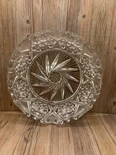 Vintage Crystal Cut Cigar Ashtray Clear Glass Heavy Thick 8” Impressive Ashtray