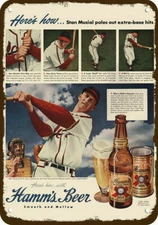1949 STAN MUSIAL 1948 MVP & HAMM'S BEER Vntg-Look DECORATIVE REPLICA METAL SIGN
