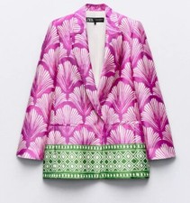 Zara Satin Effect Printed Blazer Purple Multicolor Blogger s Favorite Size Small