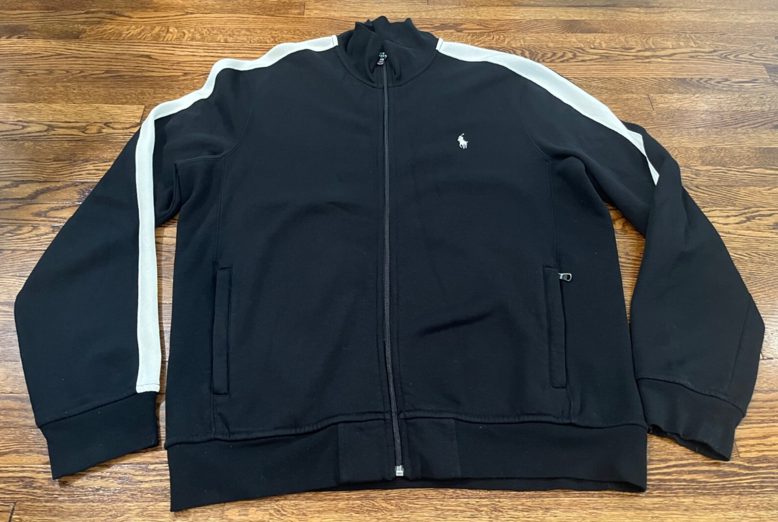 Polo Ralph Lauren Track Jacket Uomo L Nero Bianco Full Zip Vintage Y2K Pony Preppy