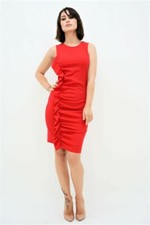 Ladies Red Ruffle Stretchy Sleeveless Bodycon Party Evening Womens Dresss UK 8