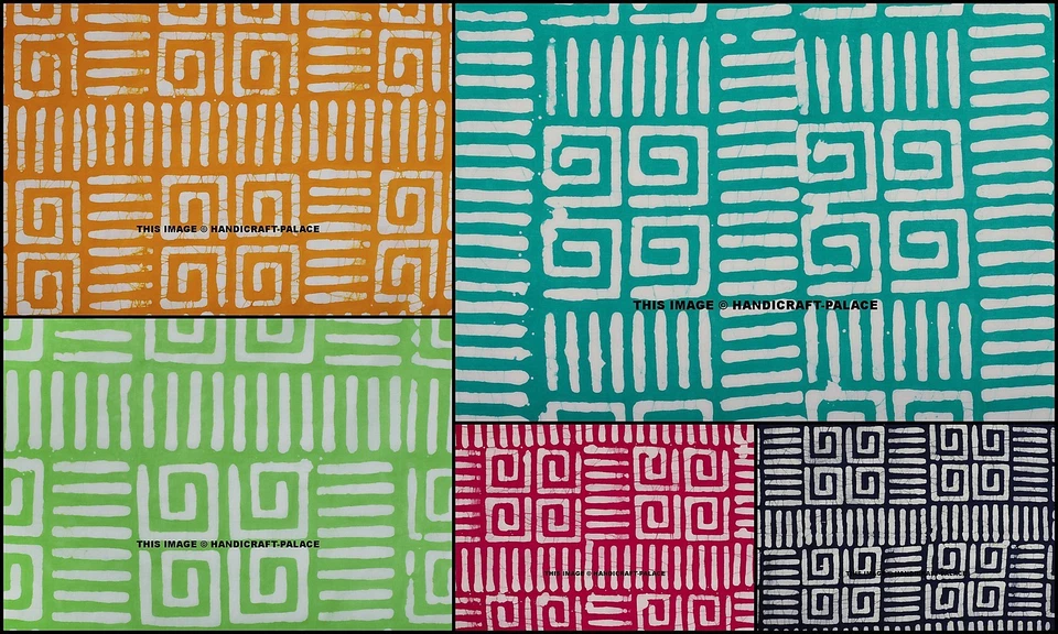 Par 4.6m Longueur 13.4m Tissu Fait à la Main Bloc Imprimé Résumé Coton Indien - Photo 1/1