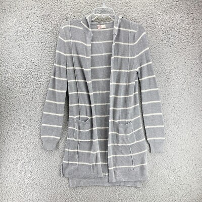 So Brand Kohl's Women's Open Front Hooded Cardigan Sweater Size XS Gray Striped