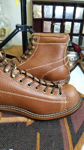 Men's Vintage Style Brown Handcrafted Leather Lace To Toe Roofer Monkey Boots 44 - Picture 19 of 23