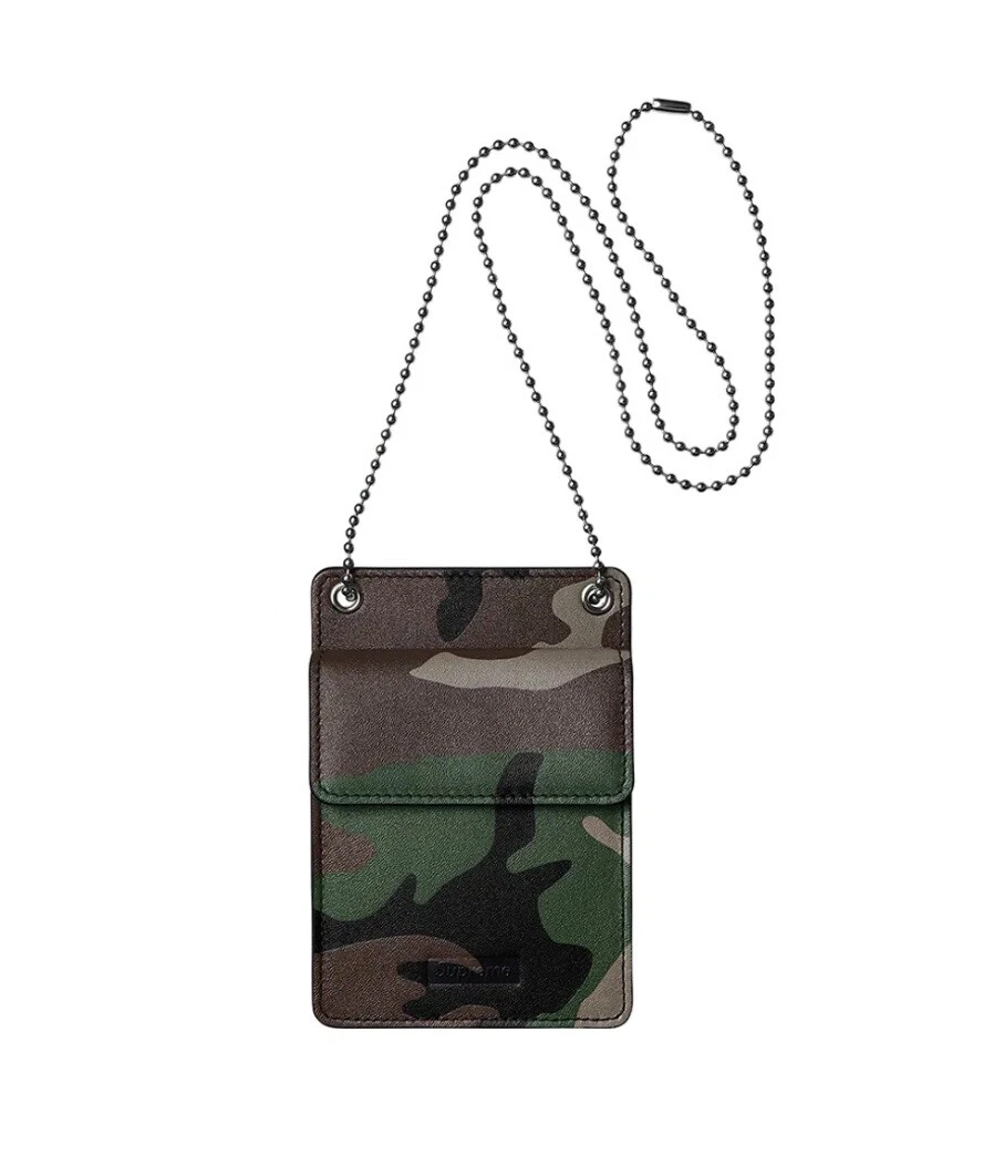 Portefeuille porte carte d'identité en cuir suprême FW18 camouflage