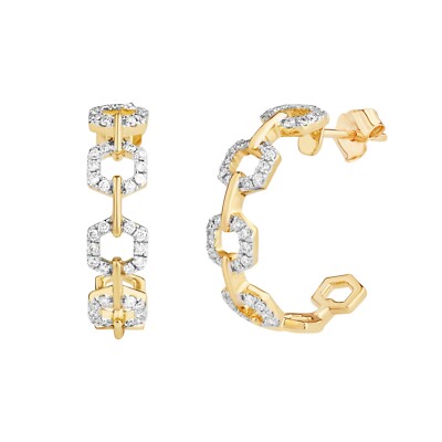 Damen Glieder Creolen 0,50Ct Rundschliff Lab Grown Diamant 10K Gelbgold