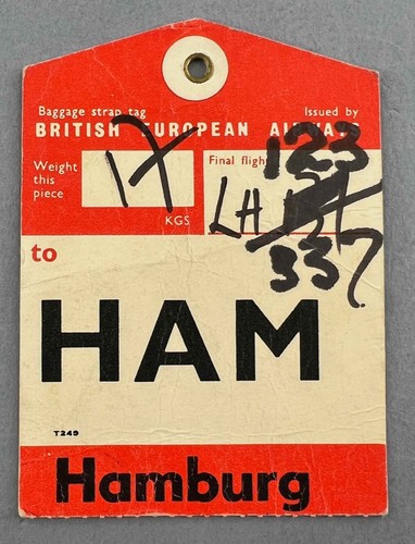 BEA BRITISH EUROPEAN AIRWAYS HAM HAMBURG AIRLINE BAG TAG LUGGAGE BAGGAGE LABEL - Picture 2 of 2