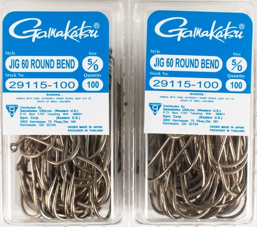 (LOT OF 2) GAMAKATSU 60 DEGREE ROUND BEND JIG BRONZE HOOK 5/0 29115-100 D5143