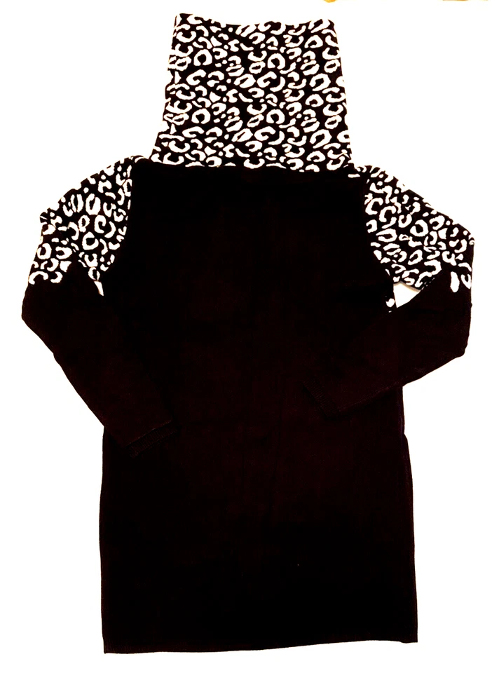 Suéter túnica cuello alto abstracto negro-blanco YUKA bolsillos delanteros T1-US pequeño Foto 4 de 4