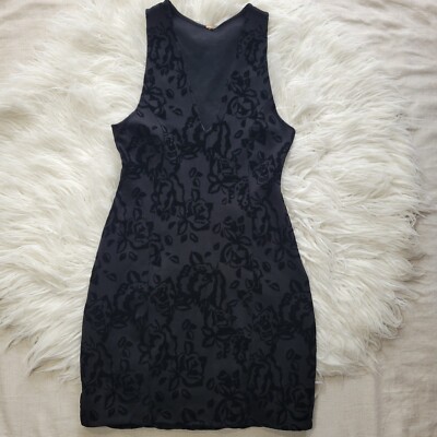 Free People Floral Velvet Burnout Bodycon Dress in Black Size Medium | eBay