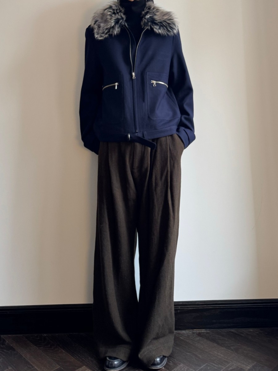 DRIES VAN NOTEN 24FW Faux Fur Fur Collar Bomber Zip Wool