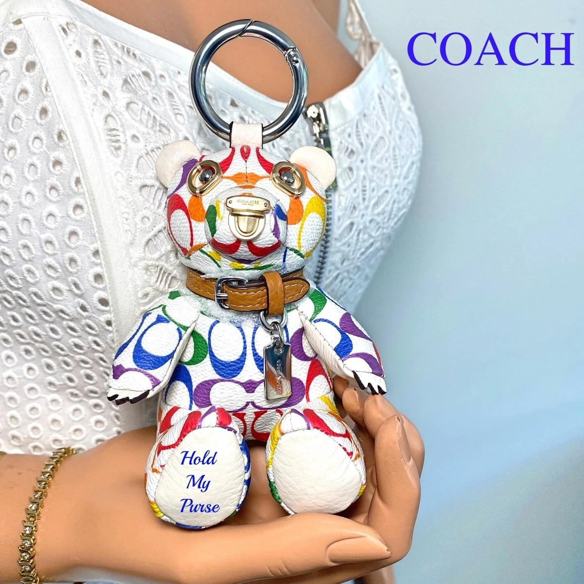 COACH®  Bear Bag Charm In Rainbow Signature Canvas