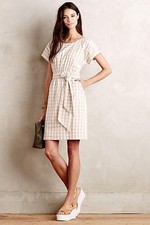 NEW ANTHROPOLOGIE $148 Ribboned Cotton Poplin Dress Size 8 Gingham Plaid Dress