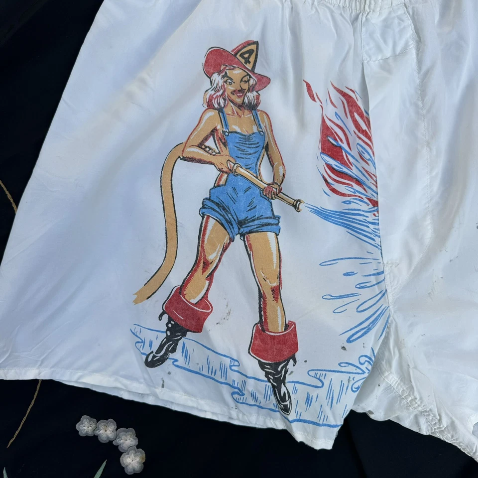 Pantalones cortos boxer pin up pin up pin up vintage años 50 rayón bombera novedad Foto 3 de 4