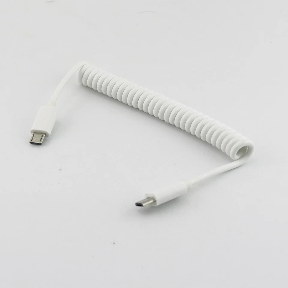10x USB Micro 5Pin Male To Micro Male Spiral Coiled Extension Cable White 3FT - Image 2 of 4