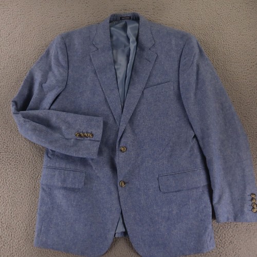 Stafford Jacket L Blue Linen Cotton Hopsack Blazer Sport Coat 44R