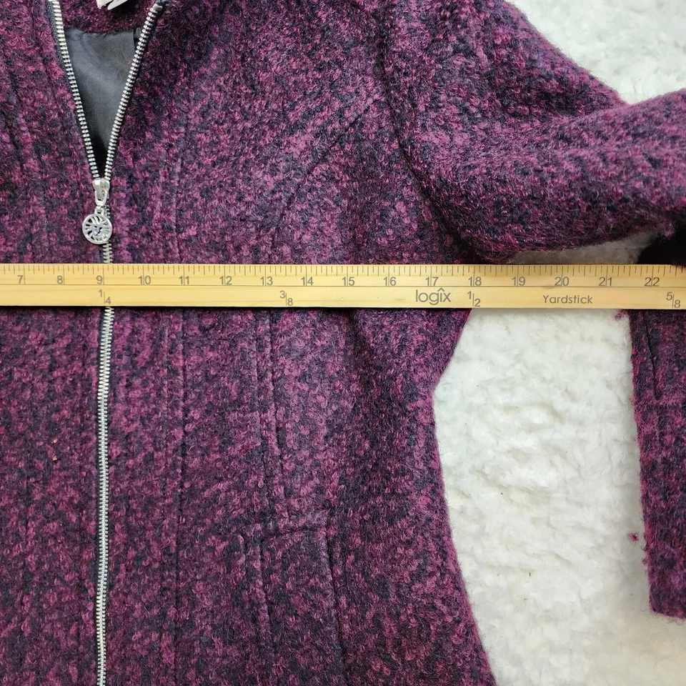 Chaqueta de Chaquetón Anne Klein Pequeña Púrpura Negra Tejida Con Capucha Cremallera Completa Bolsillos Lana Foto 4 de 4