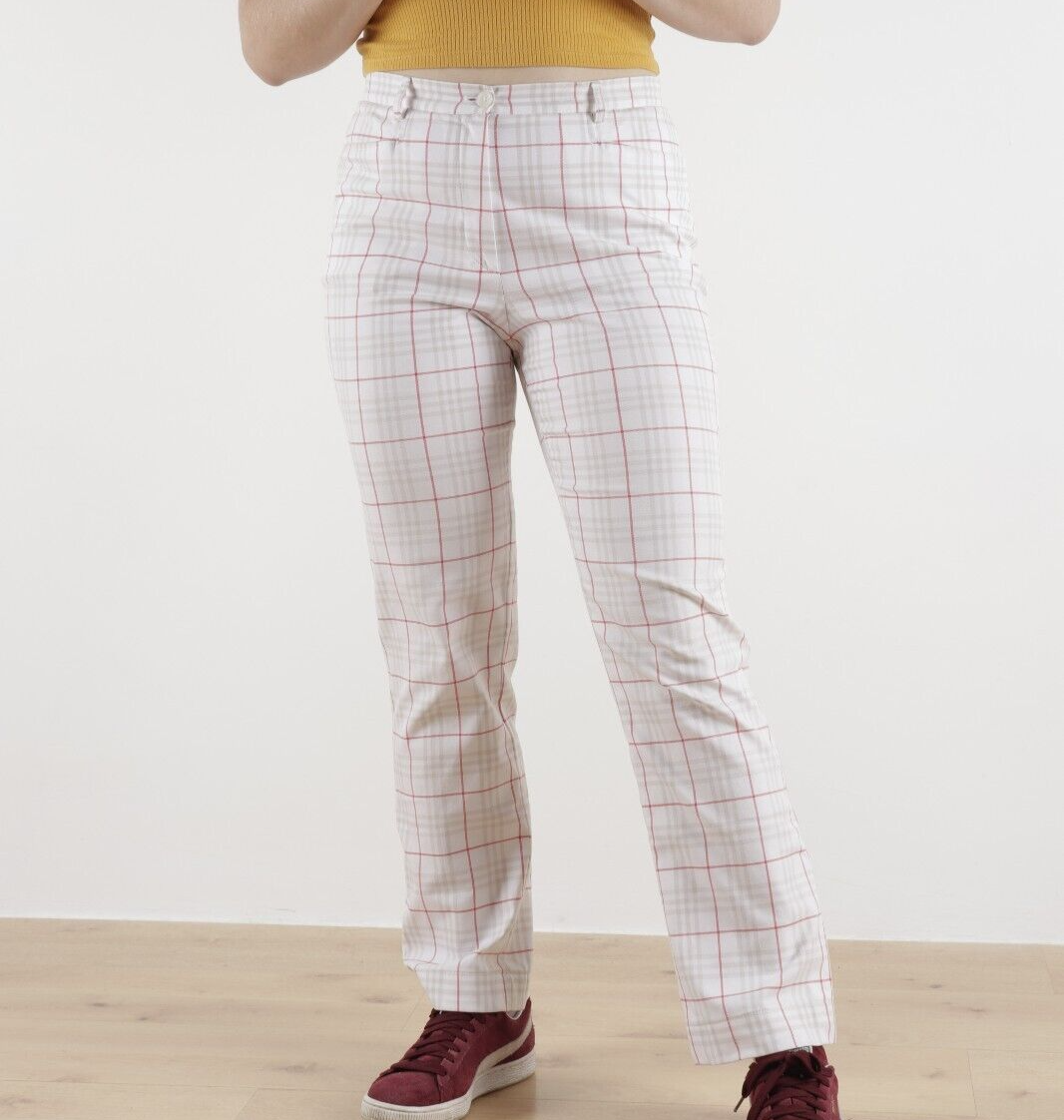 Women's Burberry Golf Cotton White Plaid Pants Size UK10 US6