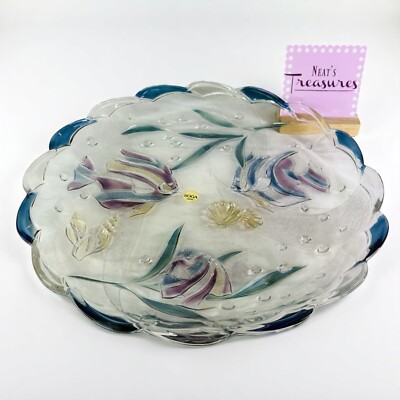 Soga OCEAN VEIW Large Art Glass Colored Angel Fish Shell Sea Life 15'' Platter