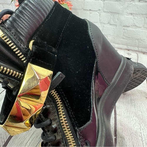 giuseppe zanotti design coby velvet trainers wedge sneaker boot gold black 36.5 - Picture 7 of 13