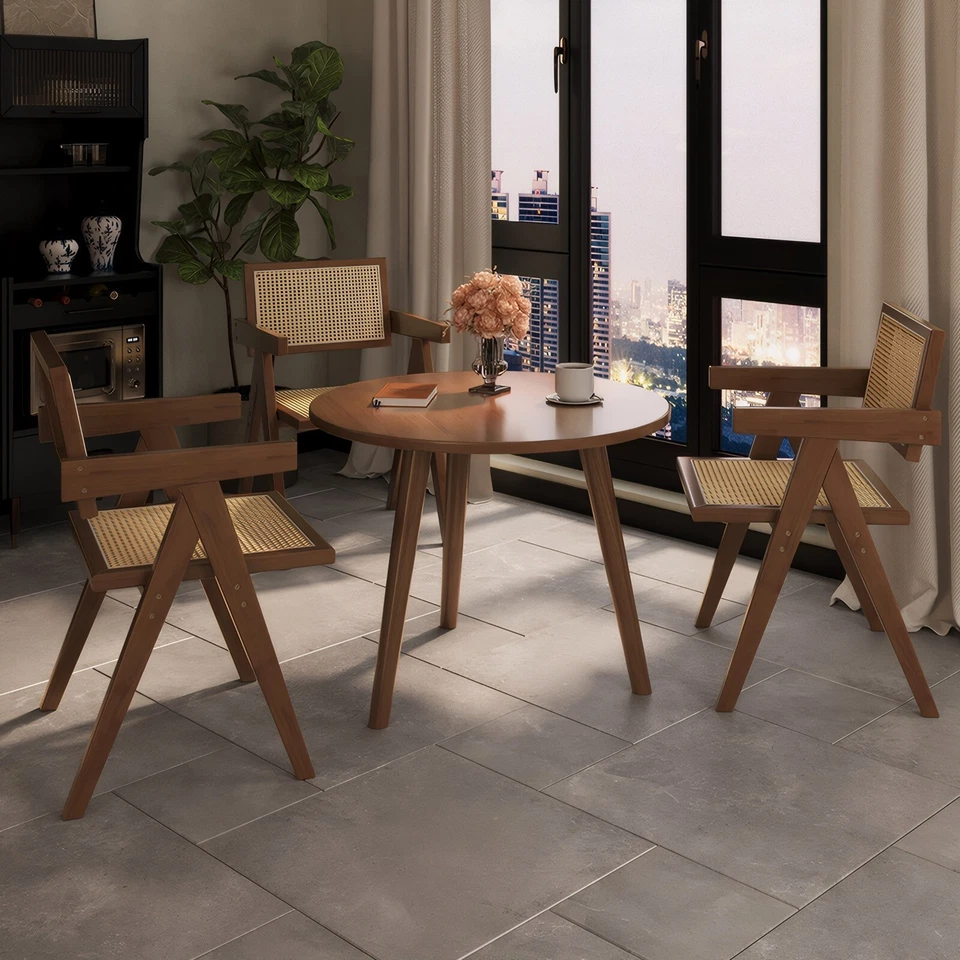 Juego de 2 sillas de comedor de cocina de ratán silla de acento comedor madera sala de estar Foto 4 de 4