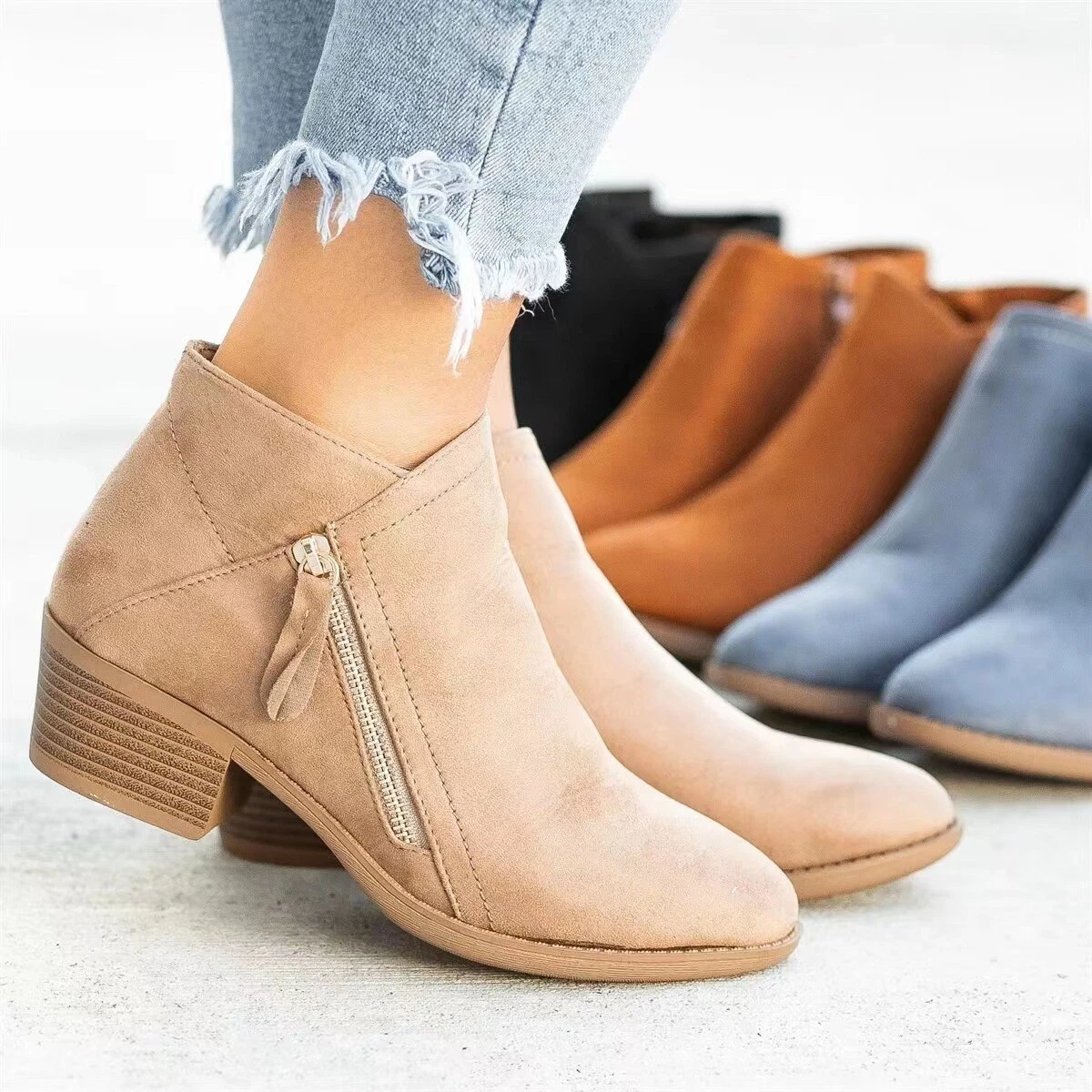 Suede ankle boots no heel sale