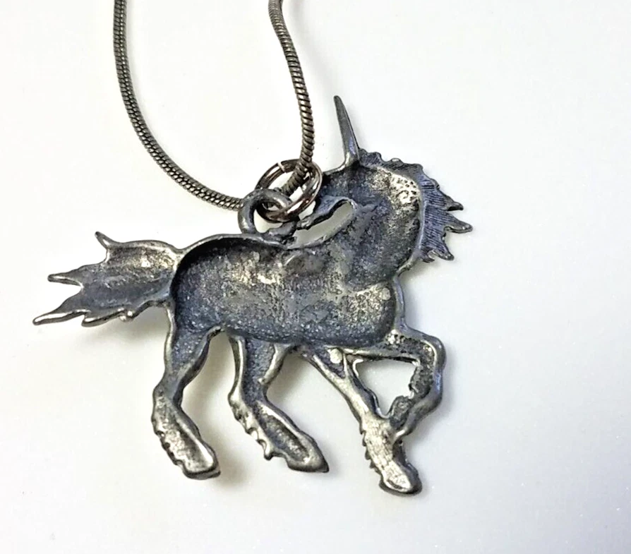Vtg Stamped 18kgp White Gold Necklace Unicorn Pendant Costume 16 Inch Foto 3 de 4
