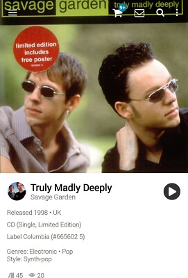 Savage Garden ~ Truly Madly Deeply CDS Single 1998 [Unreleased Tracks/Videos]