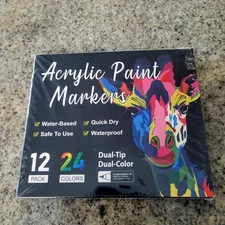 Acrylic Paint Marker Drawing Set 12 Pack 24 Colors Quick Dry Water Based Premium