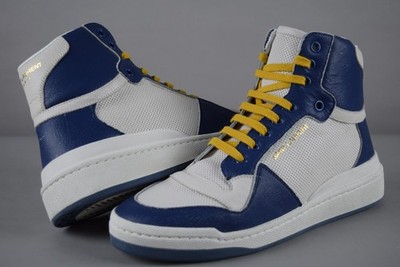 NIB Womens YSL Saint Laurent SL/24 Mid Top Leather Sneakers sz 40 Navy White