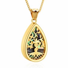 Tree of Life Teardrop Cremation Jewelry for Human Pet Ashes Cross Urn Necklac...
