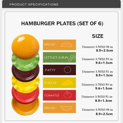 6-Schicht Hamburger Teller Set Stapelbar Geteilte Platten - Picture 2 of 12