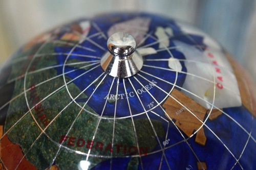 Caribbean Blue Gemstone Rotating Musical Globe With Clock & Thermometer - Picture 9 of 18