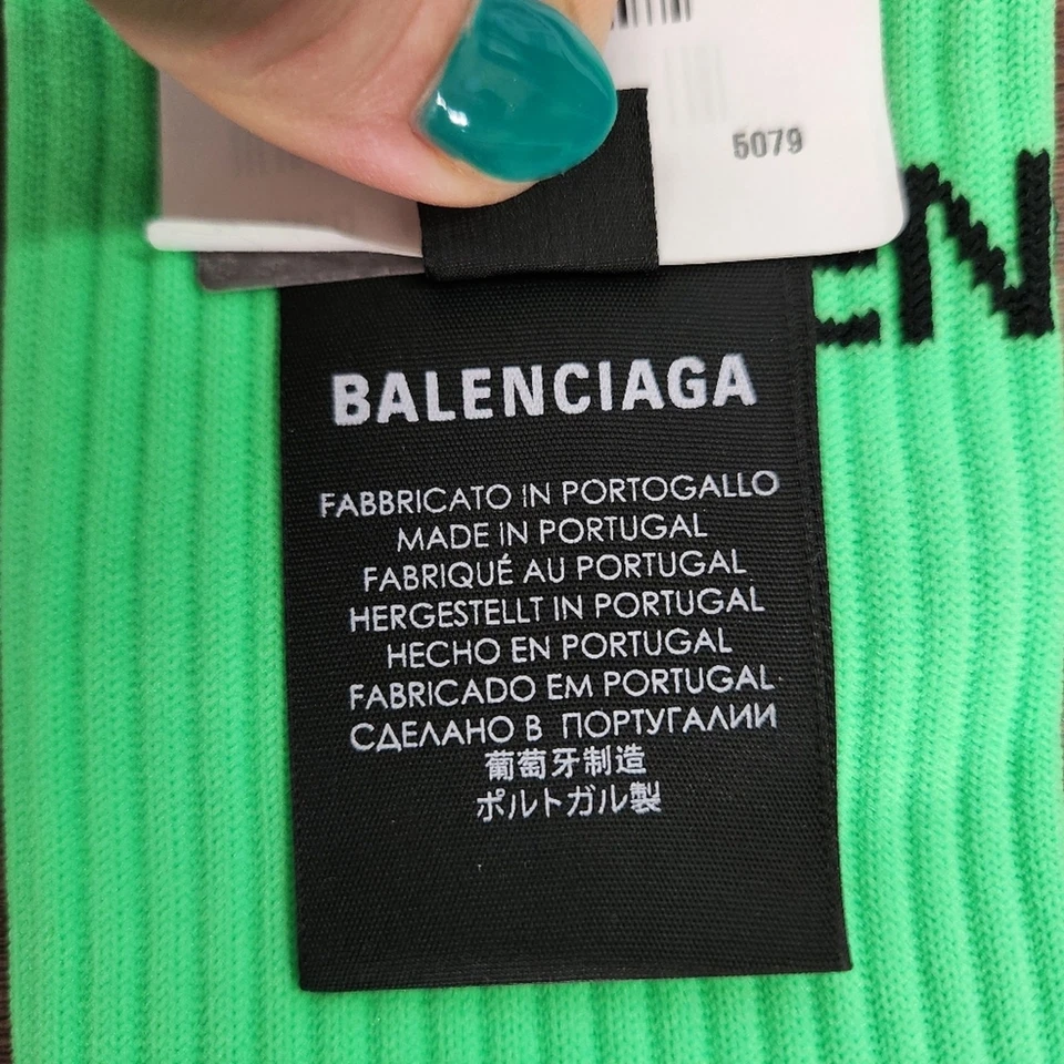 Auténticos Calcetines Largos BALENCIAGA Logo Verde Neón XL Lujo Unisex Foto 4 de 4