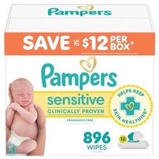 Pampers Sensitive Baby Wipes, Fragrance Free 16 Packs 896 Total Wipes