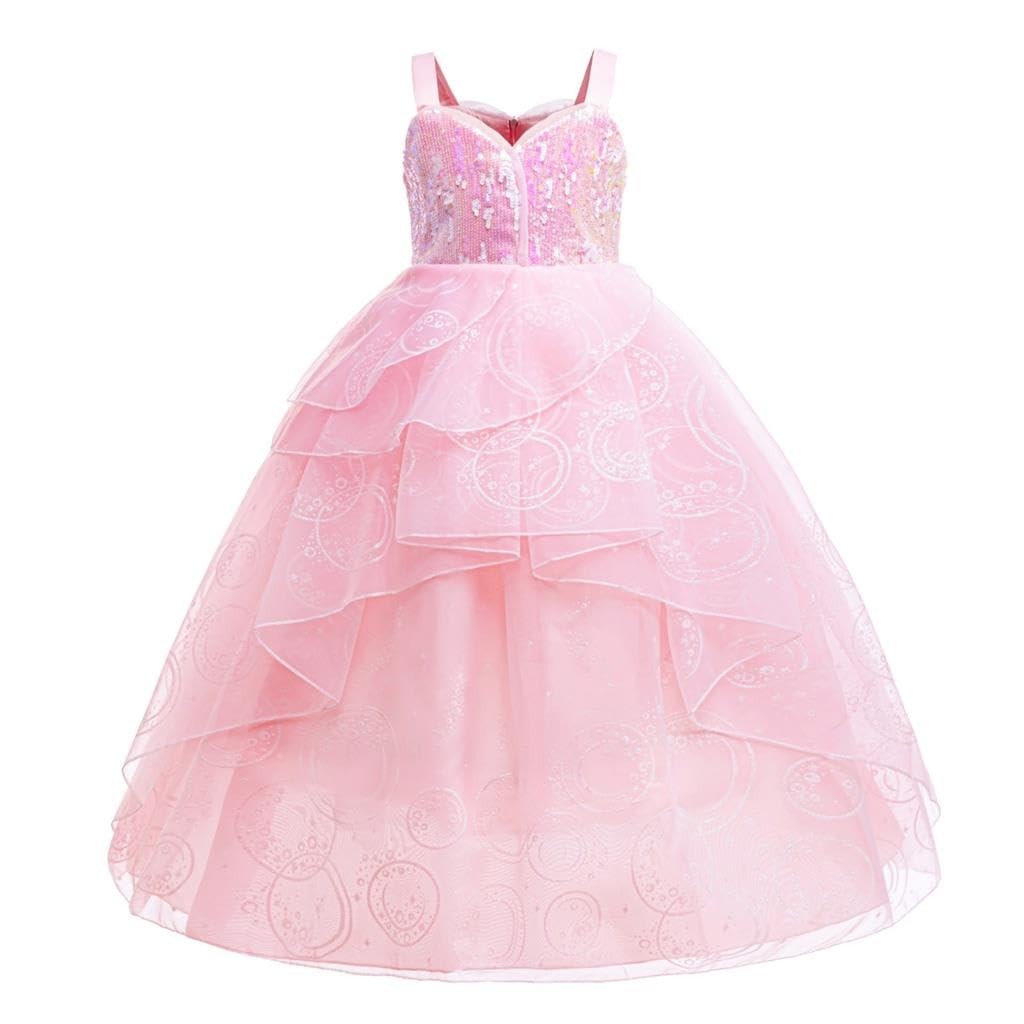 Robe de sorcière rose pour fille costume princesse en tulle à paillettes