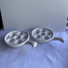 Escargot Ceramic White Baking Dishes Set of 2. NWOB
