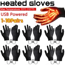 USB Plug Electric Heated Gloves with Touchscreen Finger for Men Women Winter Lot