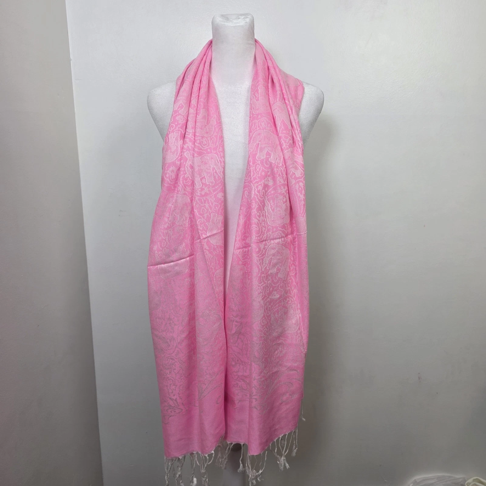 100% Pashmina Cashmere Pink White Elephant Print Tassels Long Soft Scarf Wrap
Opens in a new window 